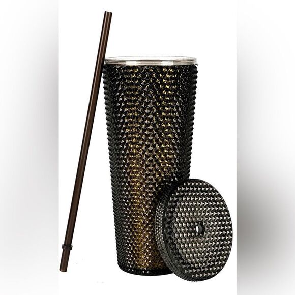 Studded Water Tumbler Cup with Lid and Straw, Studded BPA Free Leak Proof 24 oz - Picture 3 of 4